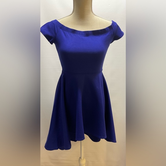 Windsor Womens Off The Shoulder Short Sleeve High Low Cocktail Skater Dress - Picture 3 of 11